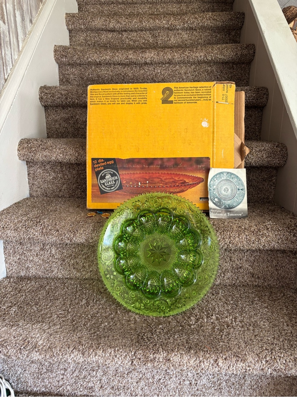 Vintage Green Glass deviled egg plate